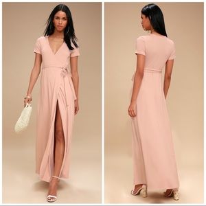 Lulus Evolve Pale Pink Wrap Maxi Dress S